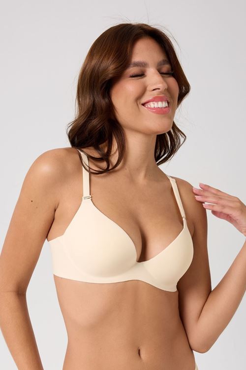 Leswear Sütyen Lazer Kesim Açık Krem Renk Sütyen - Dolgulu Sütyen - Askısı Çıkarılabilir