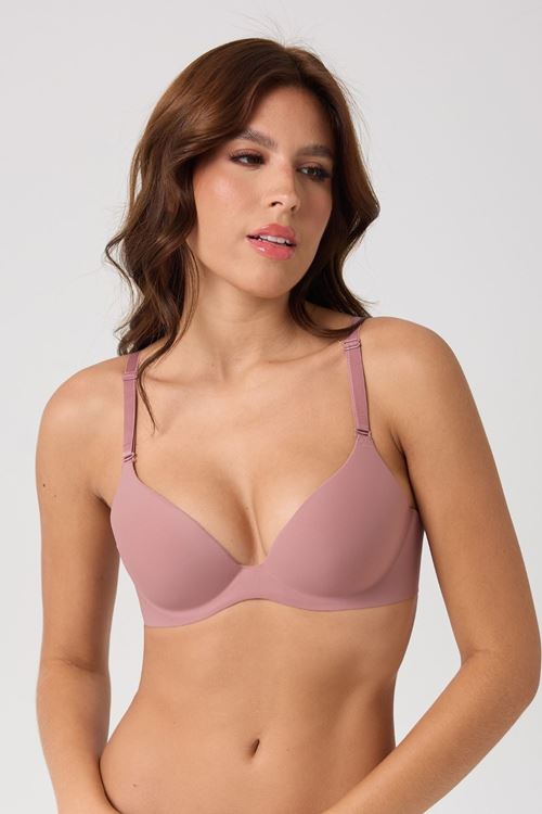 Leswear Sütyen Lazer Kesim Gül Kurusu Renk Sütyen - Dolgulu Sütyen - Askısı Çıkarılabilir