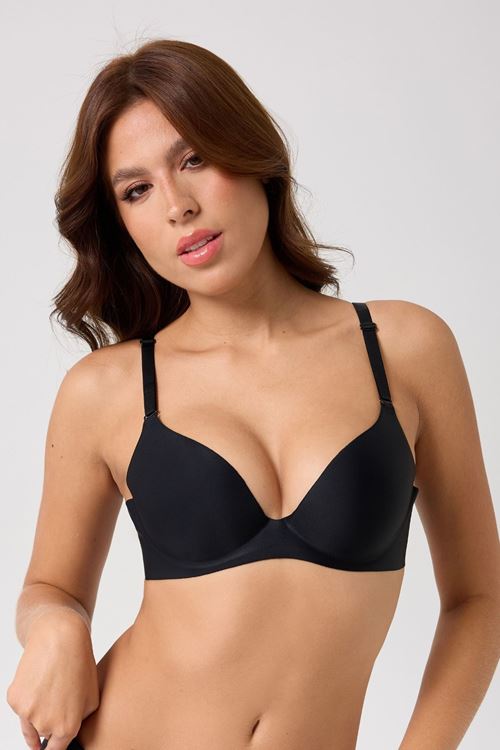 Leswear Sütyen Lazer Kesim Siyah Renk Sütyen - Dolgulu Sütyen - Askısı Çıkarılabilir