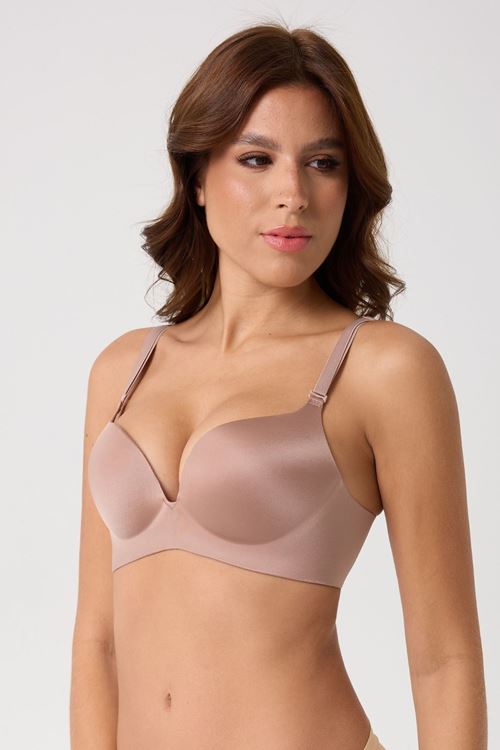 Leswear Sütyen Lazer Kesim Gül Kurusu Renk Sütyen - Dolgulu Sütyen - Askısı Çıkarılabilir