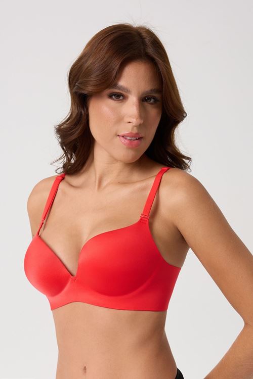 Leswear Sütyen Lazer Kesim Kırmızı Renk Sütyen - Dolgulu Sütyen - Askısı Çıkarılabilir