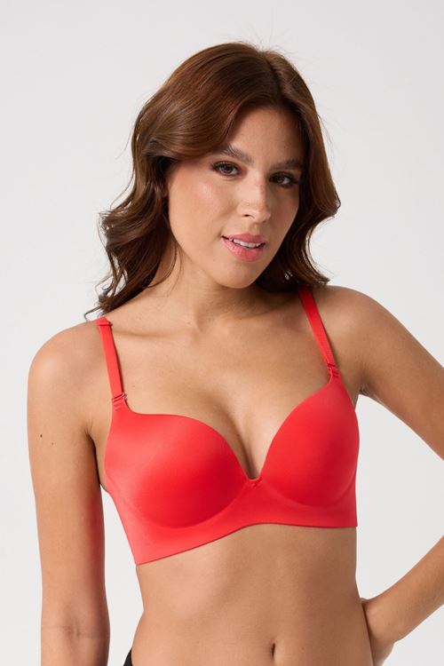 Leswear Sütyen Lazer Kesim Kırmızı Renk Sütyen - Dolgulu Sütyen - Askısı Çıkarılabilir
