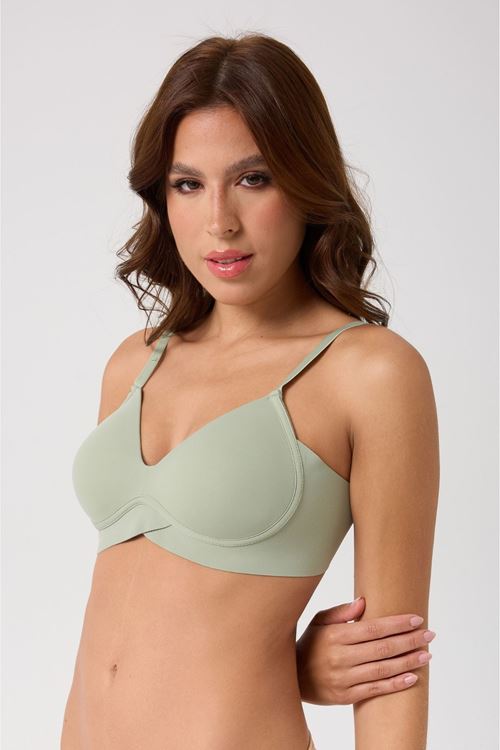 Leswear Sütyen Lazer Kesim Açık Yeşil Renk Sütyen - Dolgulu Sütyen - Askısı Çıkarılabilir