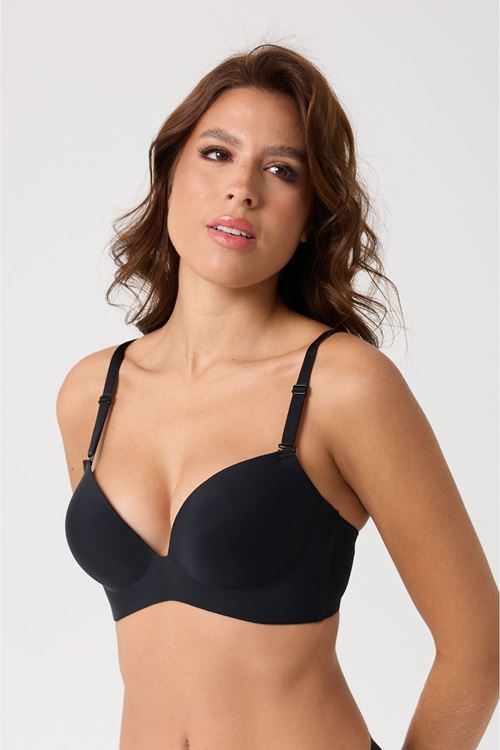 Leswear Sütyen Lazer Kesim Siyah Sütyen - Dolgulu Sütyen - Askısı Çıkarılabilir