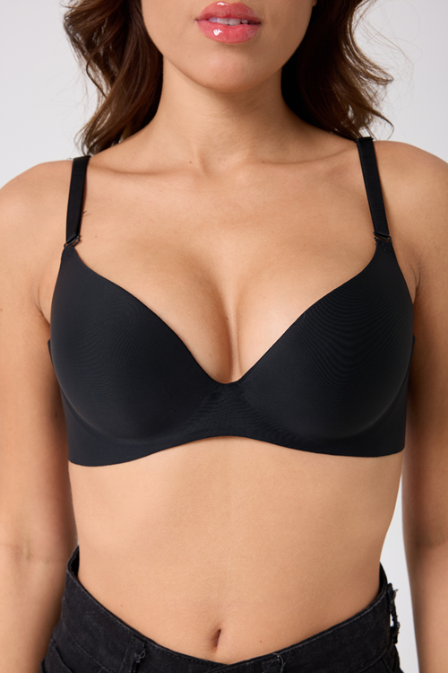Leswear Sütyen Lazer Kesim Siyah Sütyen - Dolgulu Sütyen - Askısı Çıkarılabilir