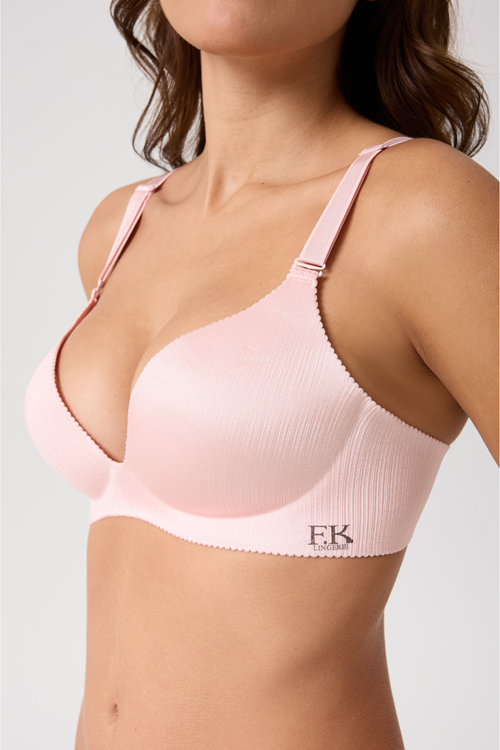 Leswear Sütyen Lazer Kesim Açık Pembe Sütyen - Dolgulu Sütyen - Askısı Çıkarılabilir