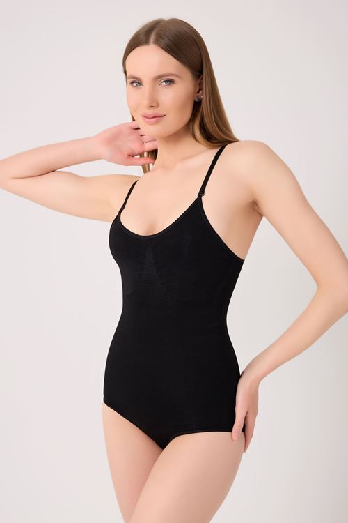 Leswear İnceltici ve Toparlayıcı Etkili Vücut Sıkılaştırıcı Seamless Zıbın Korse Siyah