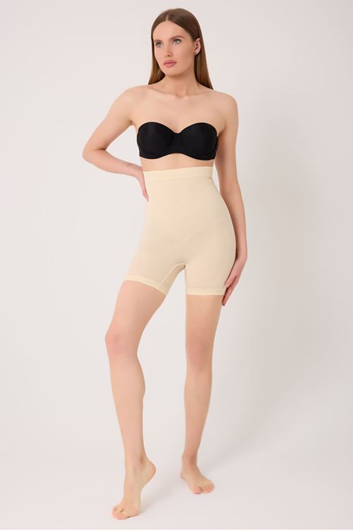 Leswear Yüksek Bel Paçalı Seamless Korse Ten Rengi Basen Toparlayıcı Bel İnceltici Kalça Sıkılaştırıcı