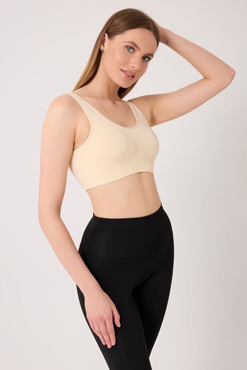 Leswear Göğüs Toparlayıcı Kalın Askılı Korse Büstiyer Ten Rengi Sütyen