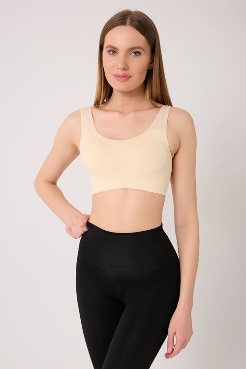 Leswear Göğüs Toparlayıcı Kalın Askılı Korse Büstiyer Ten Rengi Sütyen