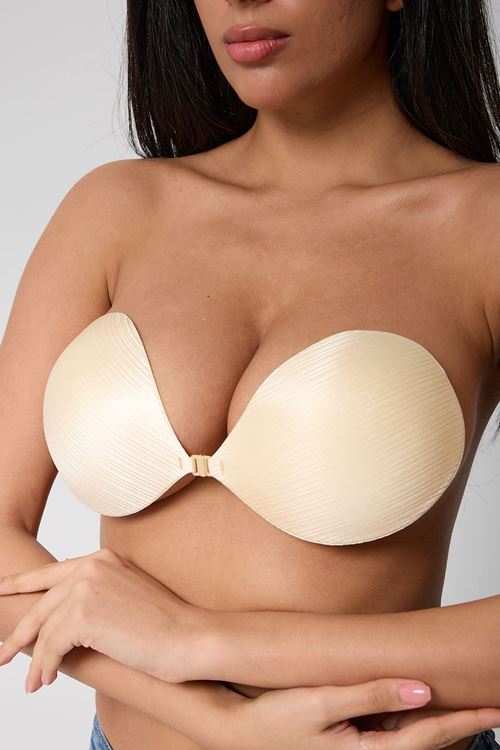 Leswear Yapışkanlı Göğüs Bandı Ön Klipsli Silikon Sütyen Ekru Renk Göğüs Dikleştirici Göğüs Ucu Kapatıcı