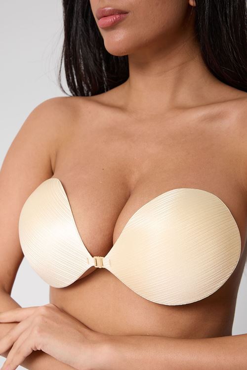 Leswear Yapışkanlı Göğüs Bandı Ön Klipsli Silikon Sütyen Ekru Renk Göğüs Dikleştirici Göğüs Ucu Kapatıcı